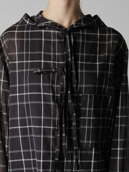ORGANIC COTTON PLAID HOODED BLOUSE