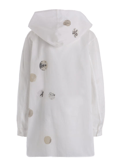COTTON LAWN ANGEL DOT PRINT HOODED BLOUSE