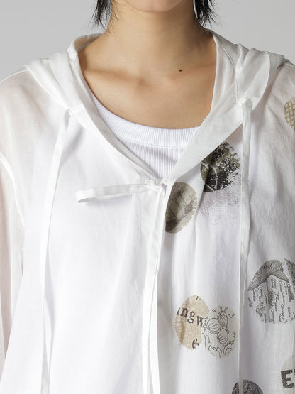 COTTON LAWN ANGEL DOT PRINT HOODED BLOUSE
