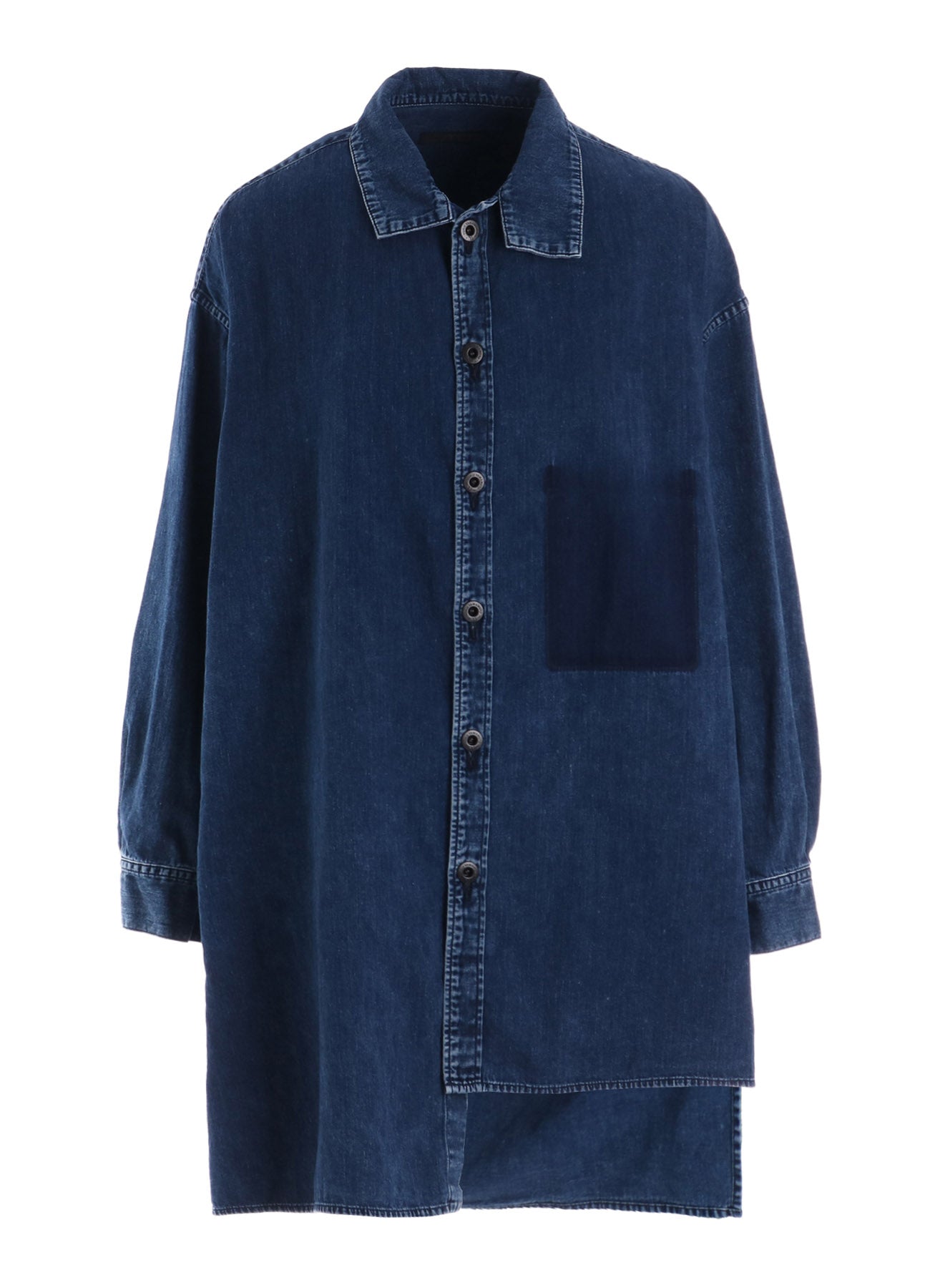 6OZ DENIM CHEMICAL WASH ASYMMETRIC BIG BLOUSE