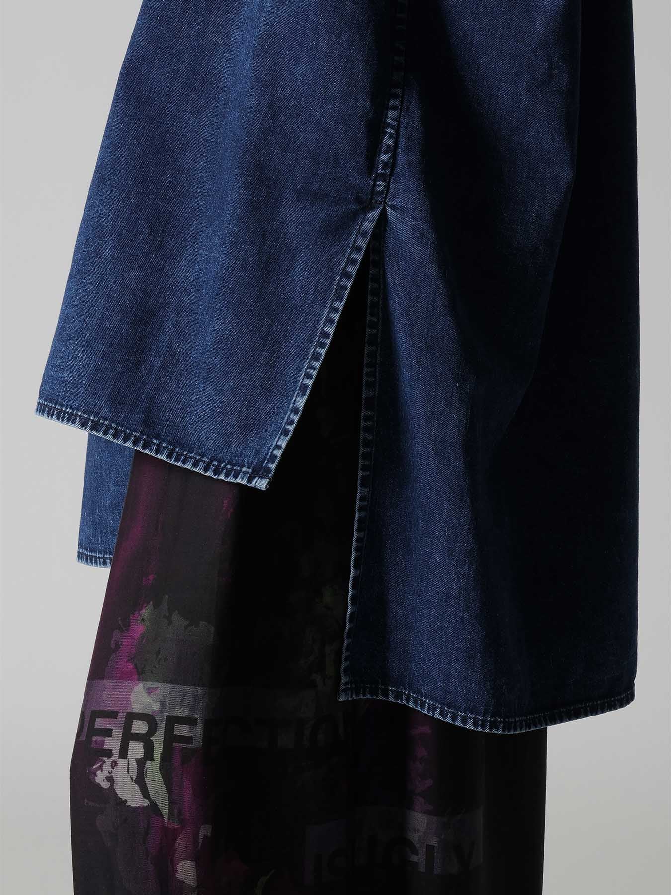 6OZ DENIM CHEMICAL WASH ASYMMETRIC BIG BLOUSE – THE SHOP YOHJI