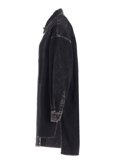 6OZ DENIM CHEMICAL WASH ASYMMETRIC BIG BLOUSE