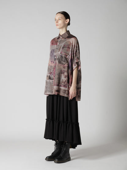 COTTON LAWN VASE COLLAGE PRINT DOLMAN SLEEVE SHIRT