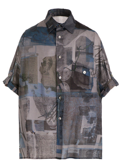 COTTON LAWN VASE COLLAGE PRINT DOLMAN SLEEVE SHIRT
