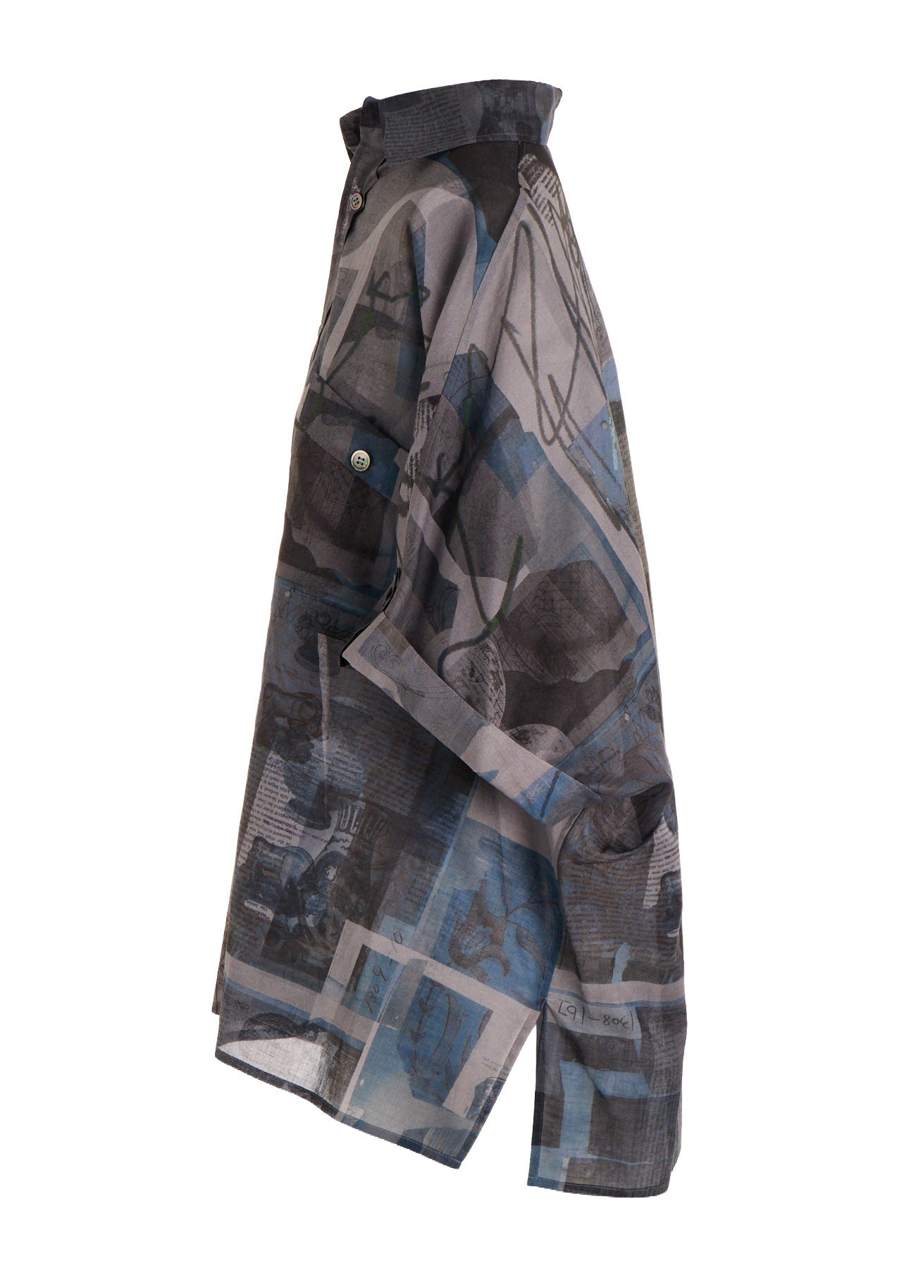 COTTON LAWN VASE COLLAGE PRINT DOLMAN SLEEVE SHIRT