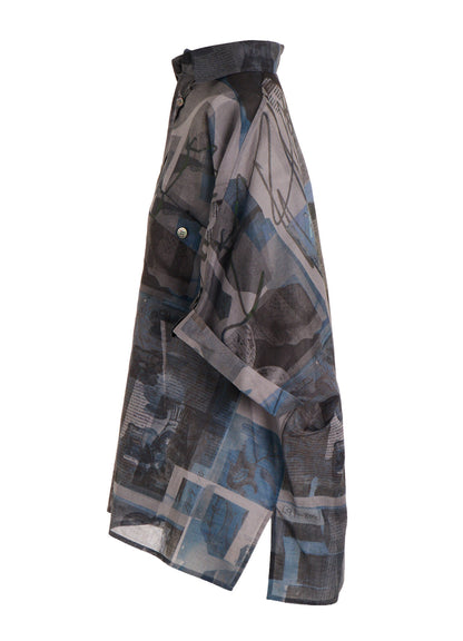 COTTON LAWN VASE COLLAGE PRINT DOLMAN SLEEVE SHIRT