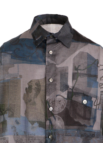 COTTON LAWN VASE COLLAGE PRINT DOLMAN SLEEVE SHIRT