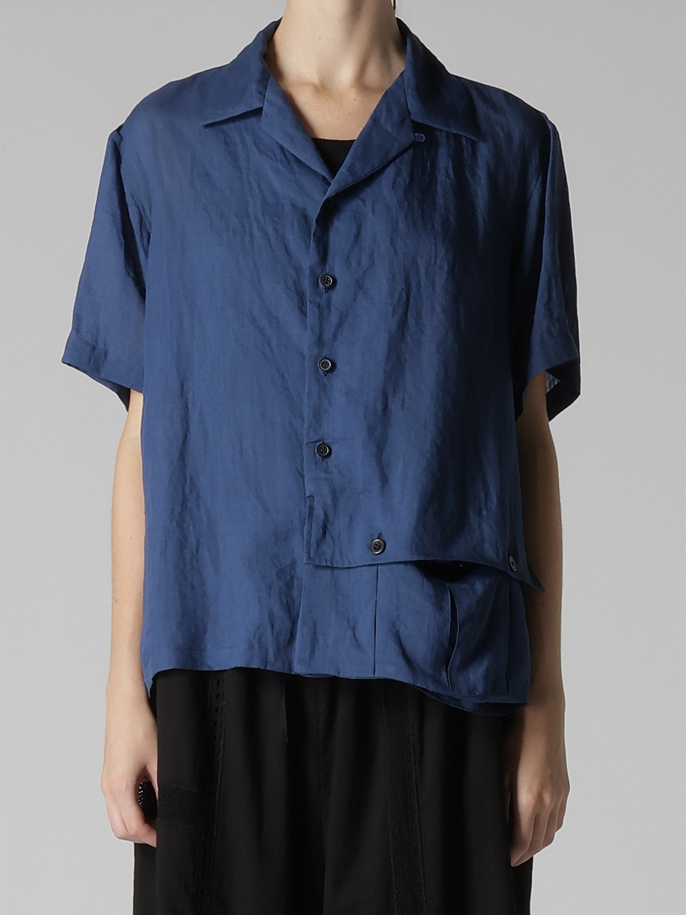RAMIE OPEN COLLAR SHORT SLEEVE BLOUSE – THE SHOP YOHJI YAMAMOTO