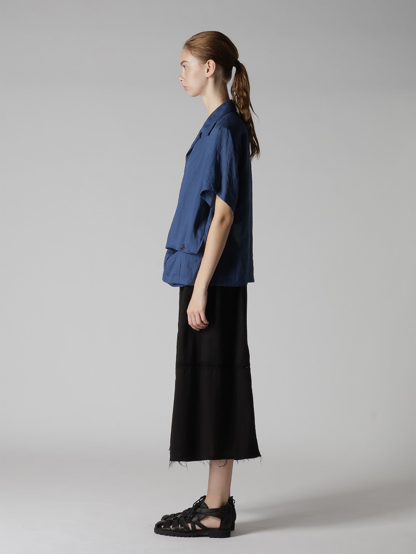 RAMIE OPEN COLLAR SHORT SLEEVE BLOUSE – THE SHOP YOHJI YAMAMOTO