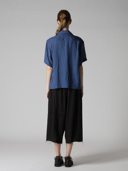 RAMIE OPEN COLLAR SHORT SLEEVE BLOUSE