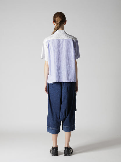 OPEN COLLAR SHORT SLEEVE BLOUSE