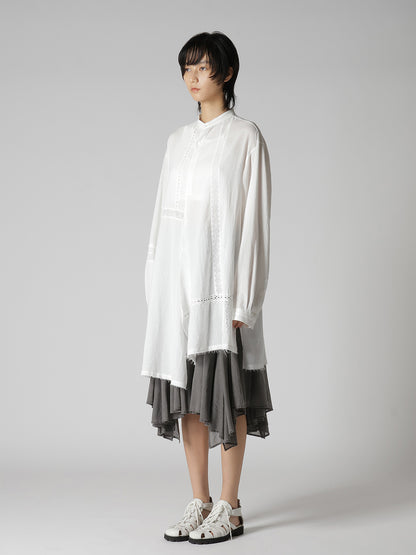 COTTON LACE PATCHWORK STAND COLLAR BLOUSE