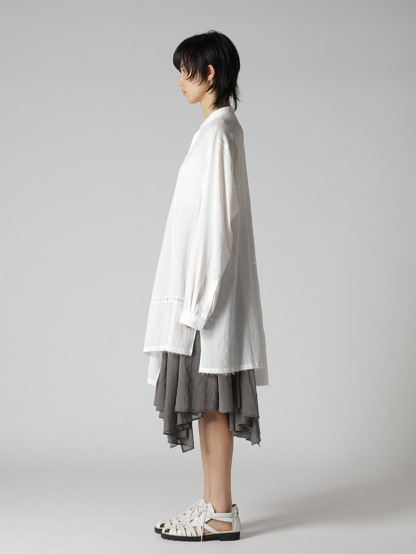 COTTON LACE PATCHWORK STAND COLLAR BLOUSE