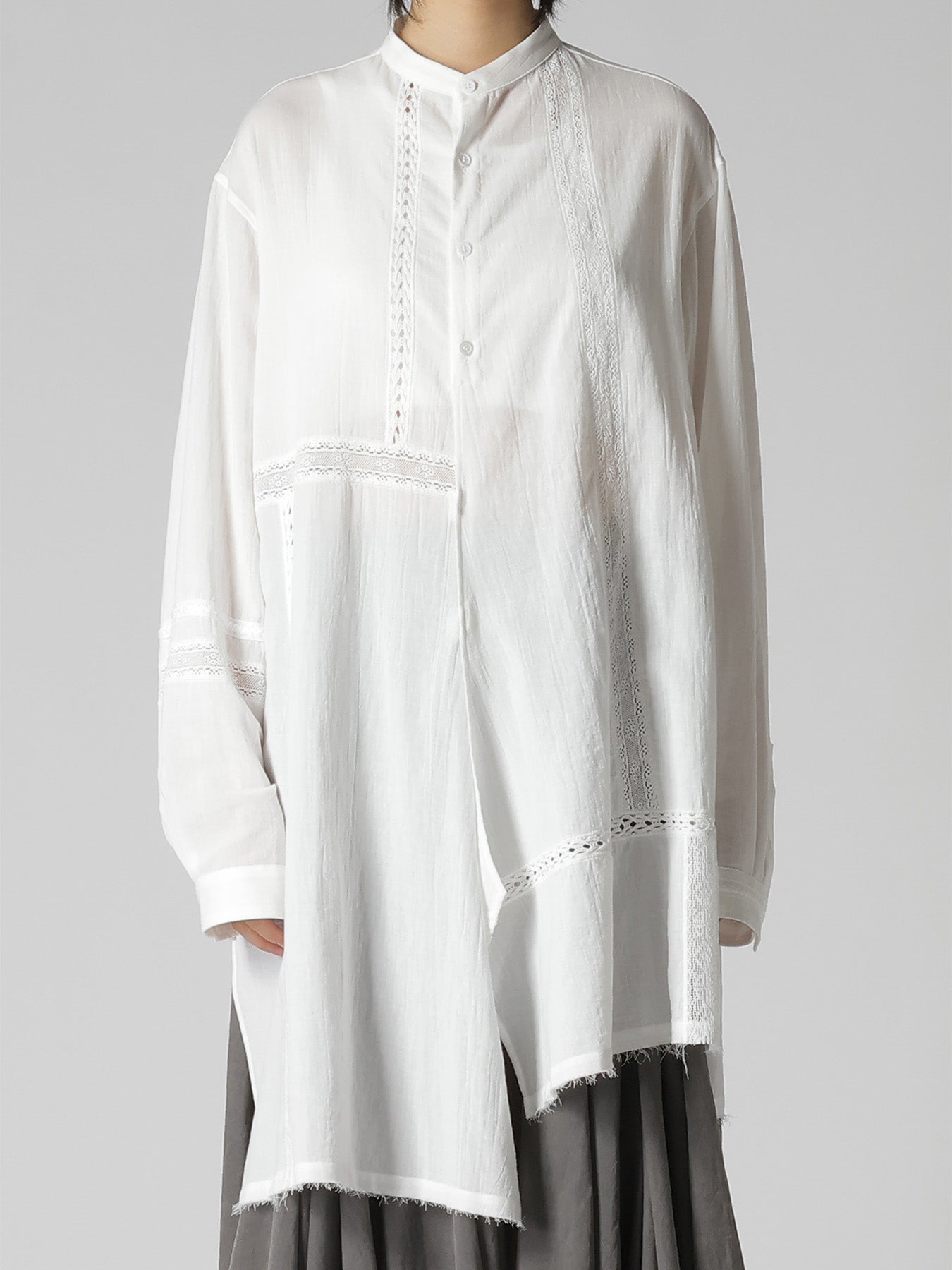 COTTON LACE PATCHWORK STAND COLLAR BLOUSE