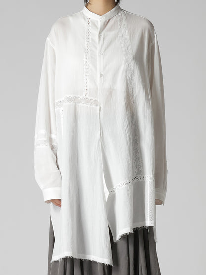 COTTON LACE PATCHWORK STAND COLLAR BLOUSE