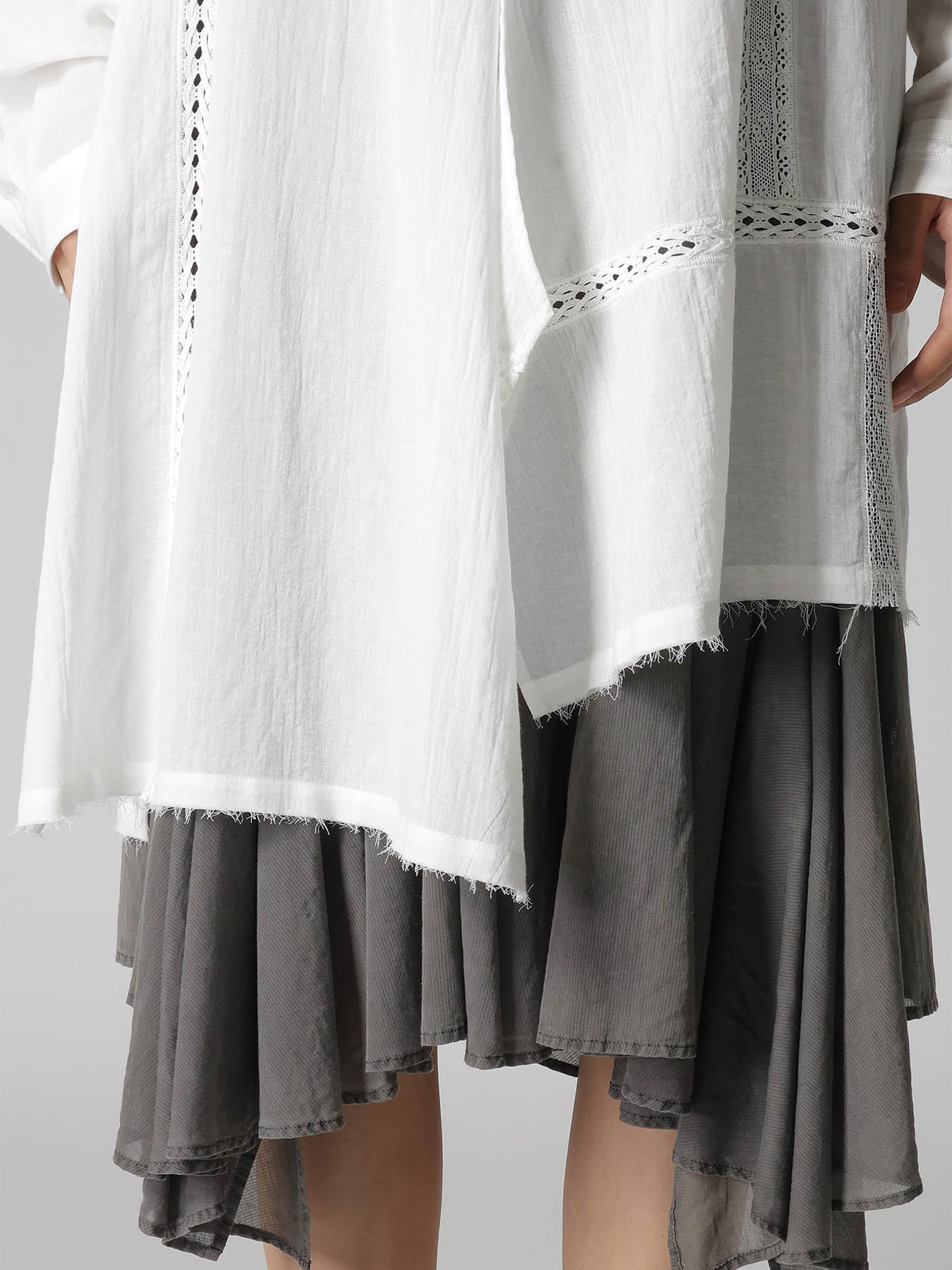 COTTON LACE PATCHWORK STAND COLLAR BLOUSE