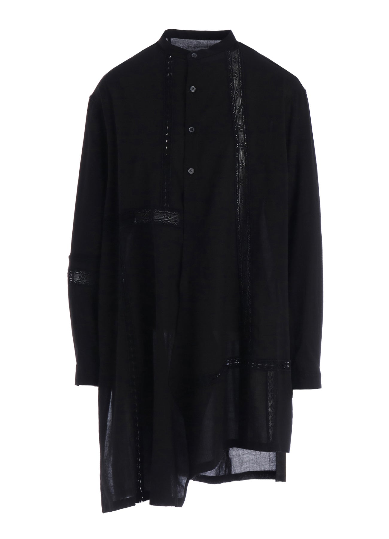 COTTON LACE PATCHWORK STAND COLLAR BLOUSE