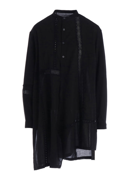 COTTON LACE PATCHWORK STAND COLLAR BLOUSE