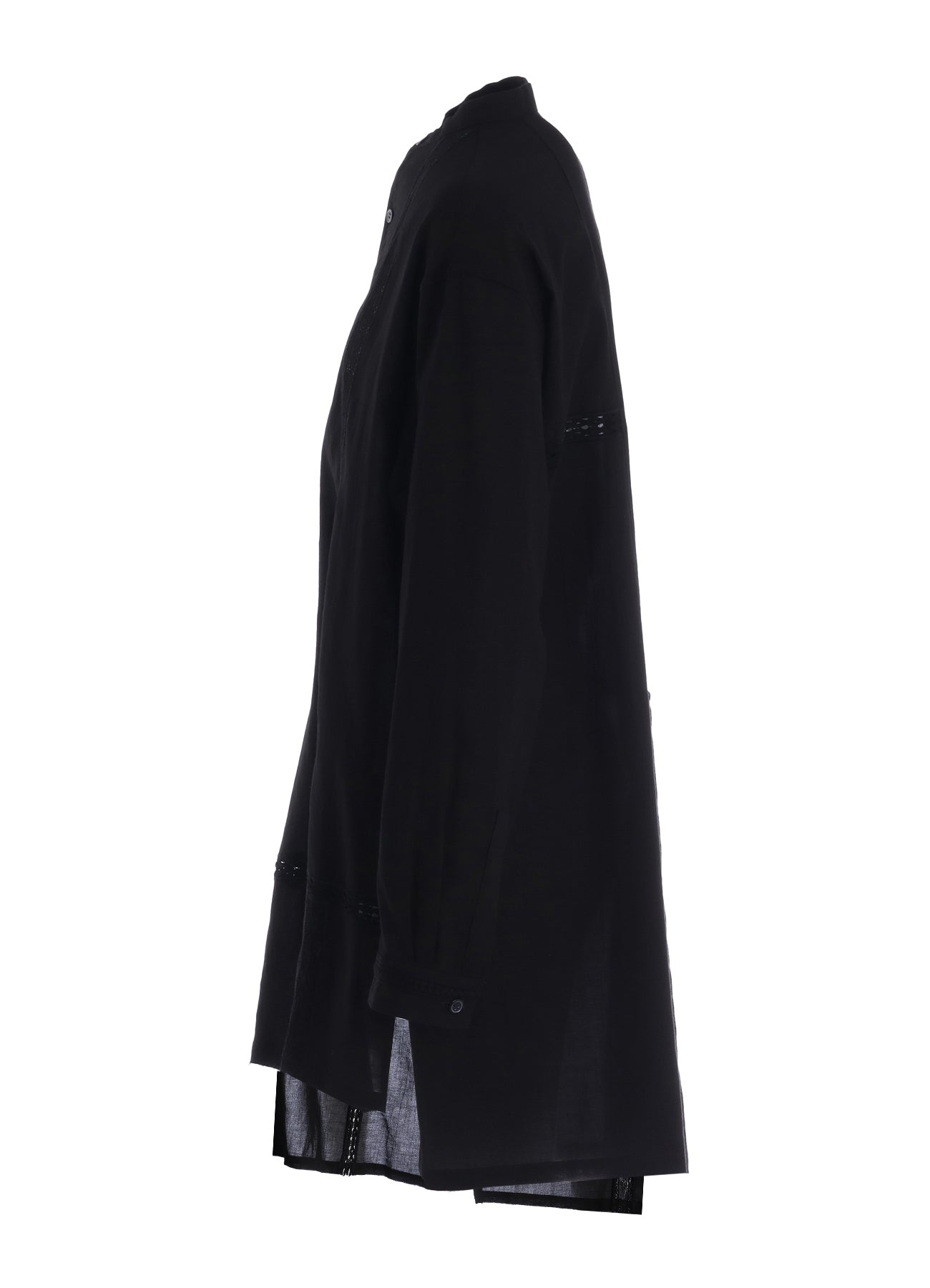 COTTON LACE PATCHWORK STAND COLLAR BLOUSE