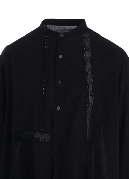 COTTON LACE PATCHWORK STAND COLLAR BLOUSE