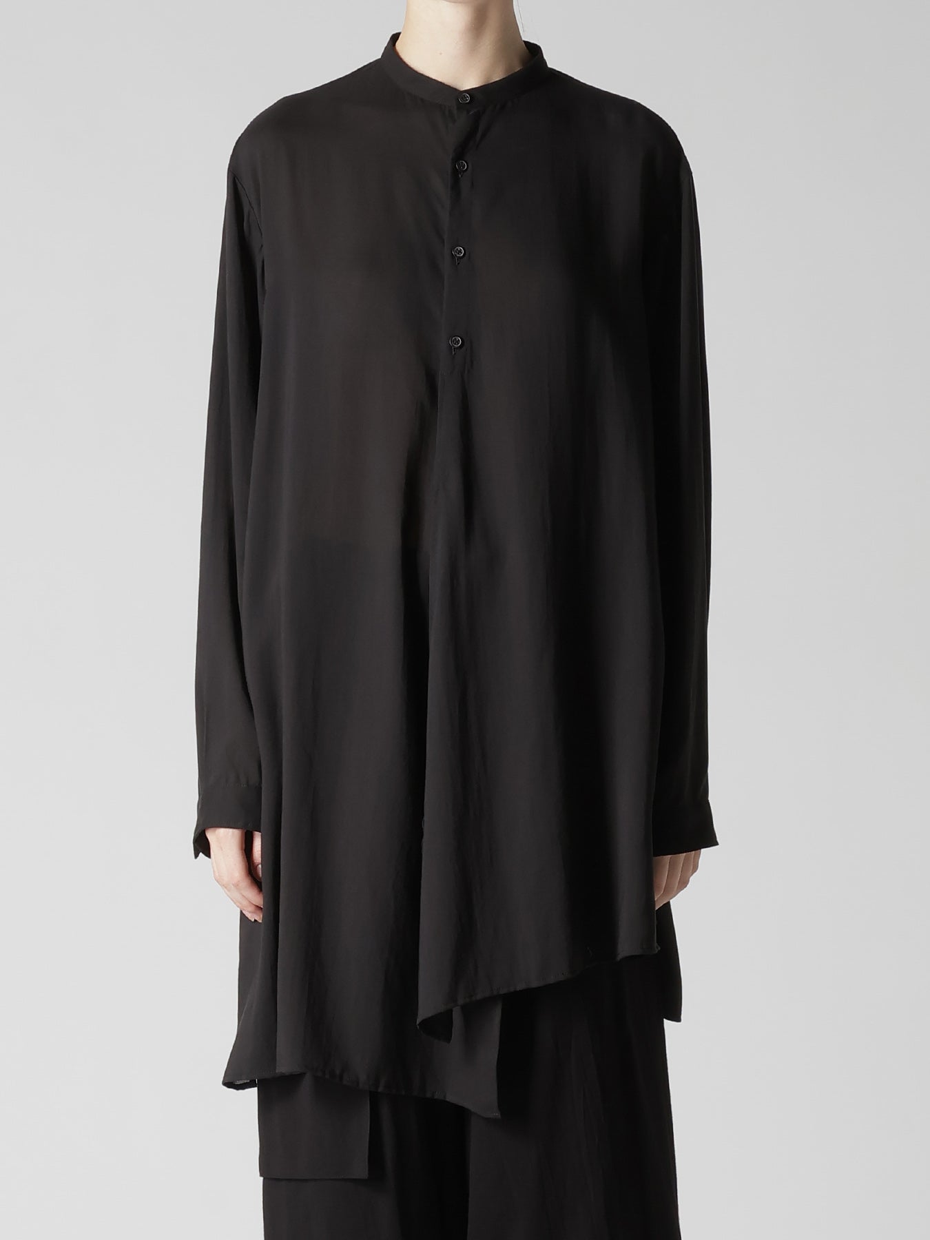 CELLULOSE LAWN STAND COLLAR BLOUSE