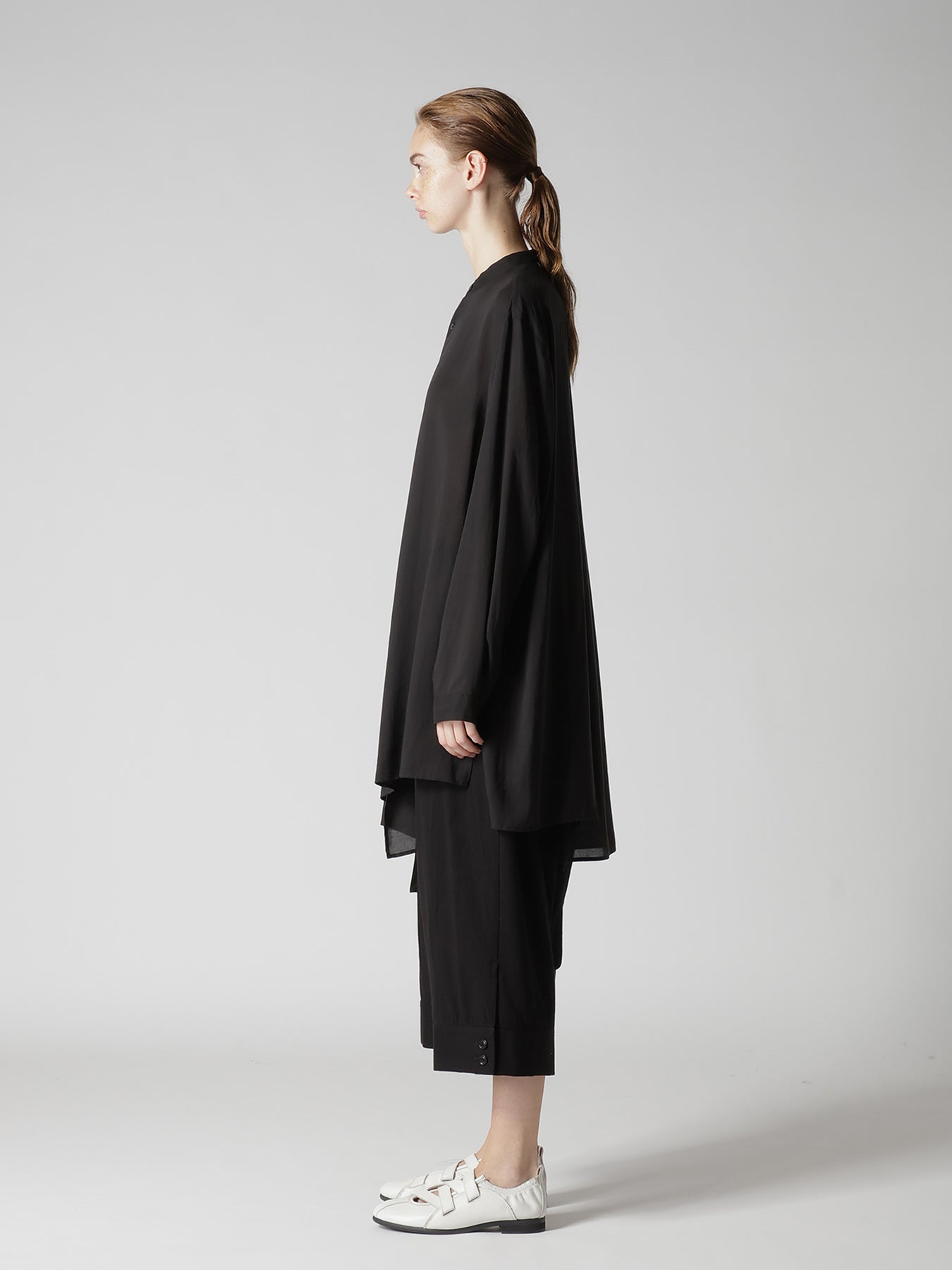 CELLULOSE LAWN STAND COLLAR BLOUSE
