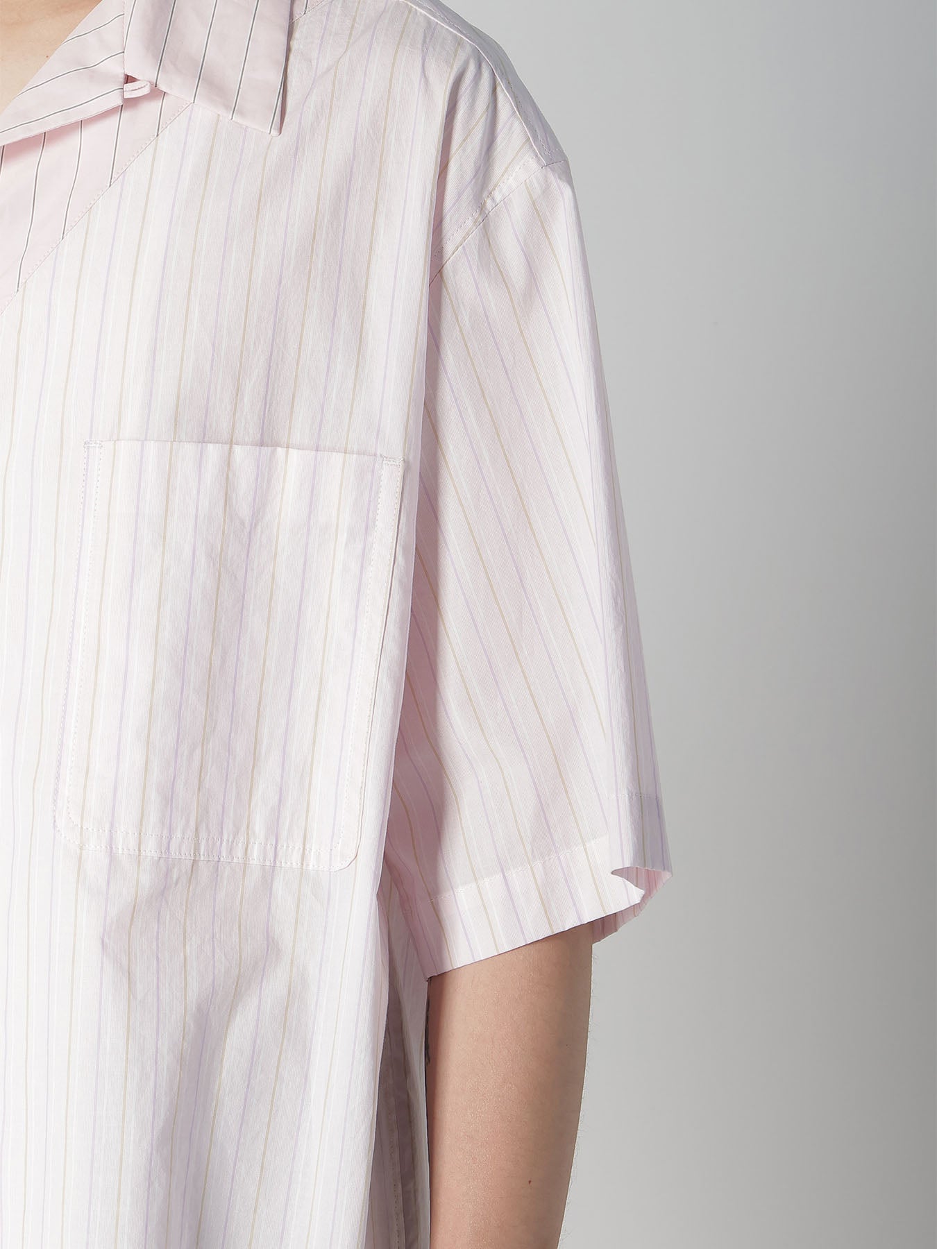 COTTON STRIPE OPEN COLLAR SHIRT