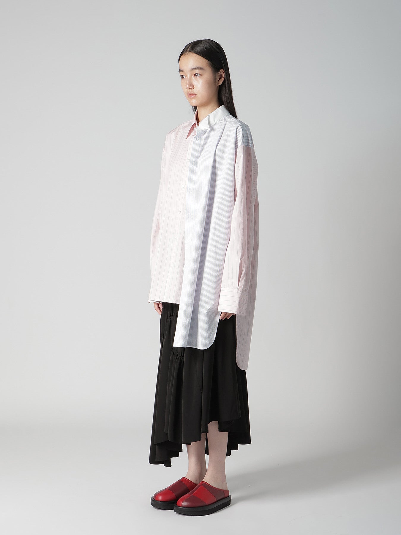 COTTON STRIPE ASYMMETRIC SHIRT A