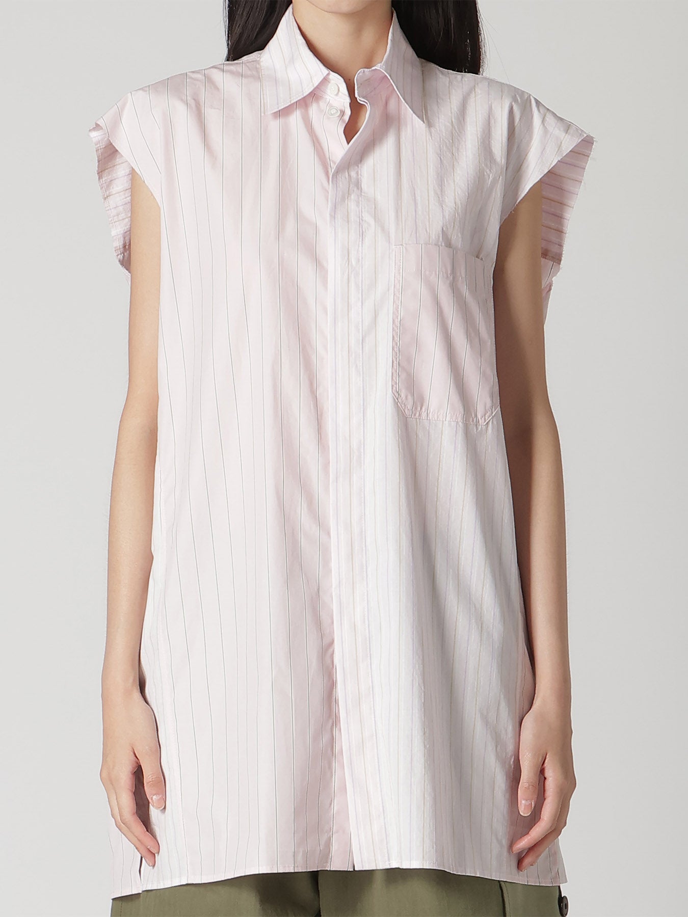 COTTON STRIPE SLEEVELESS SHIRT