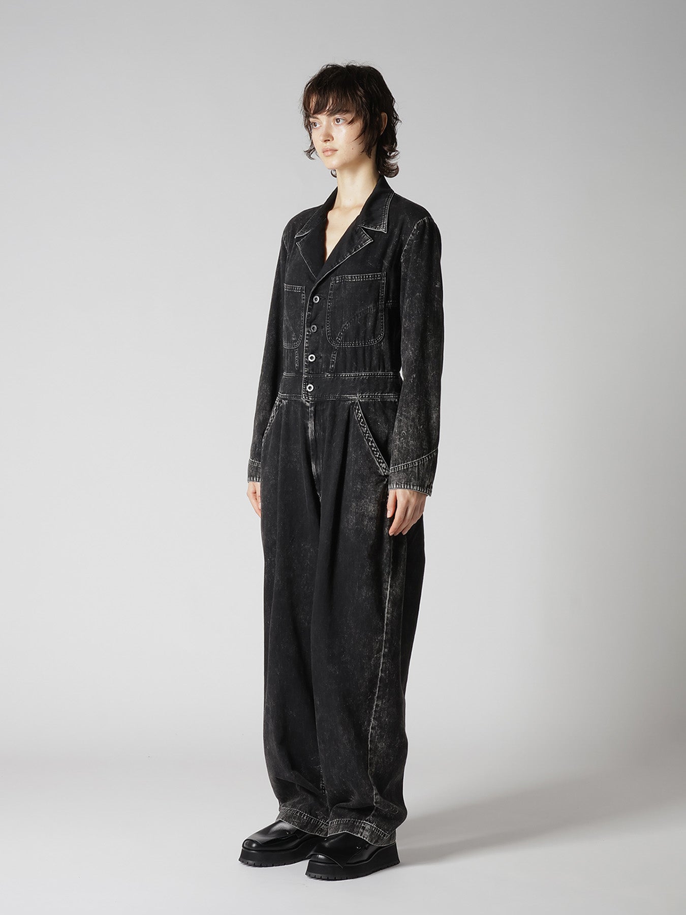 6OZ DENIM CHEMICAL WASH JUMPSUIT