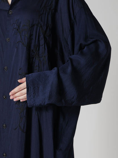 CU/ DUNGAREE TWILL BOTANICAL COLLARLESS DRESS