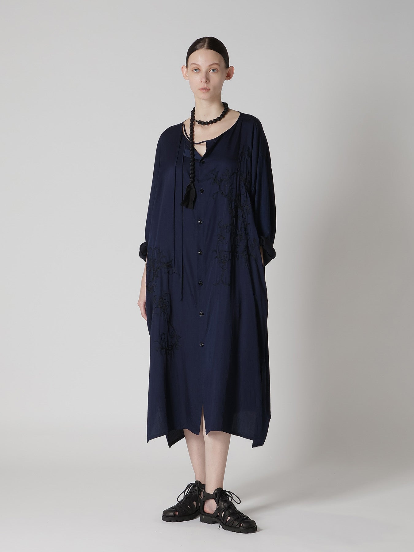 CU/ DUNGAREE TWILL BOTANICAL COLLARLESS DRESS