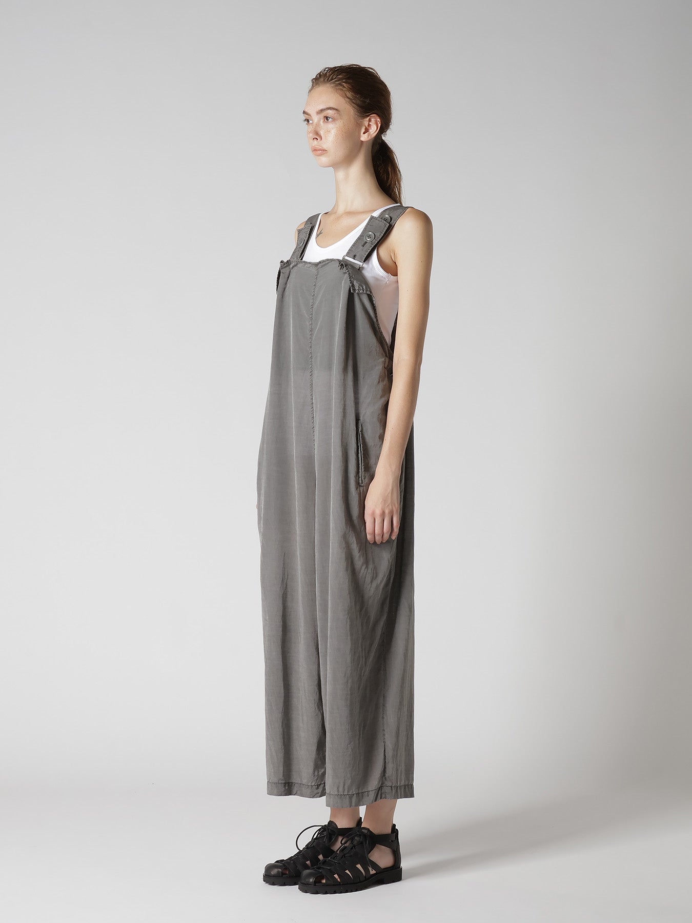 CUPRO/COTTON LAWN GARMENT DYED SALOPETTE PANTS