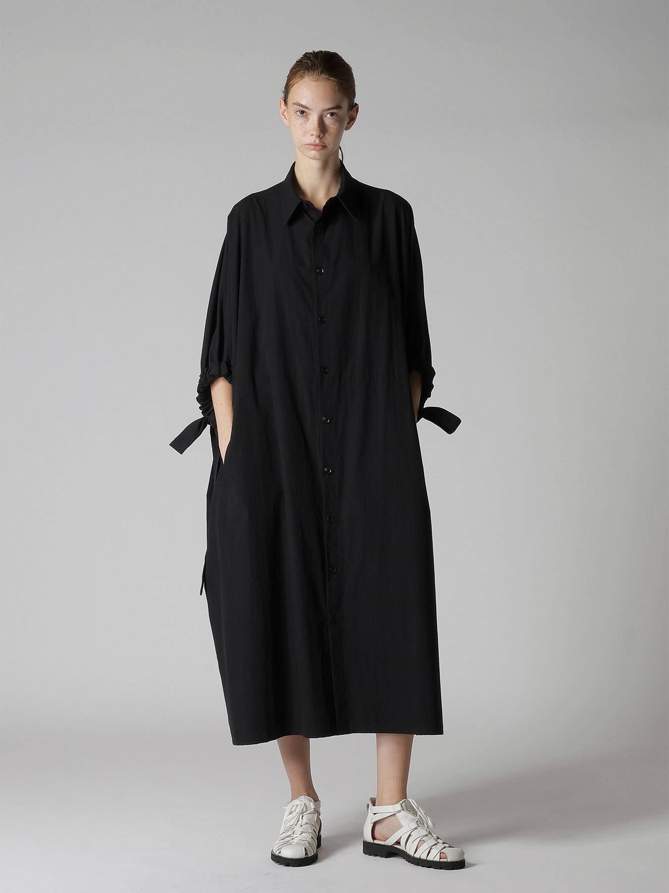 COTTON BROAD SLEEVE SHIRT DRESS