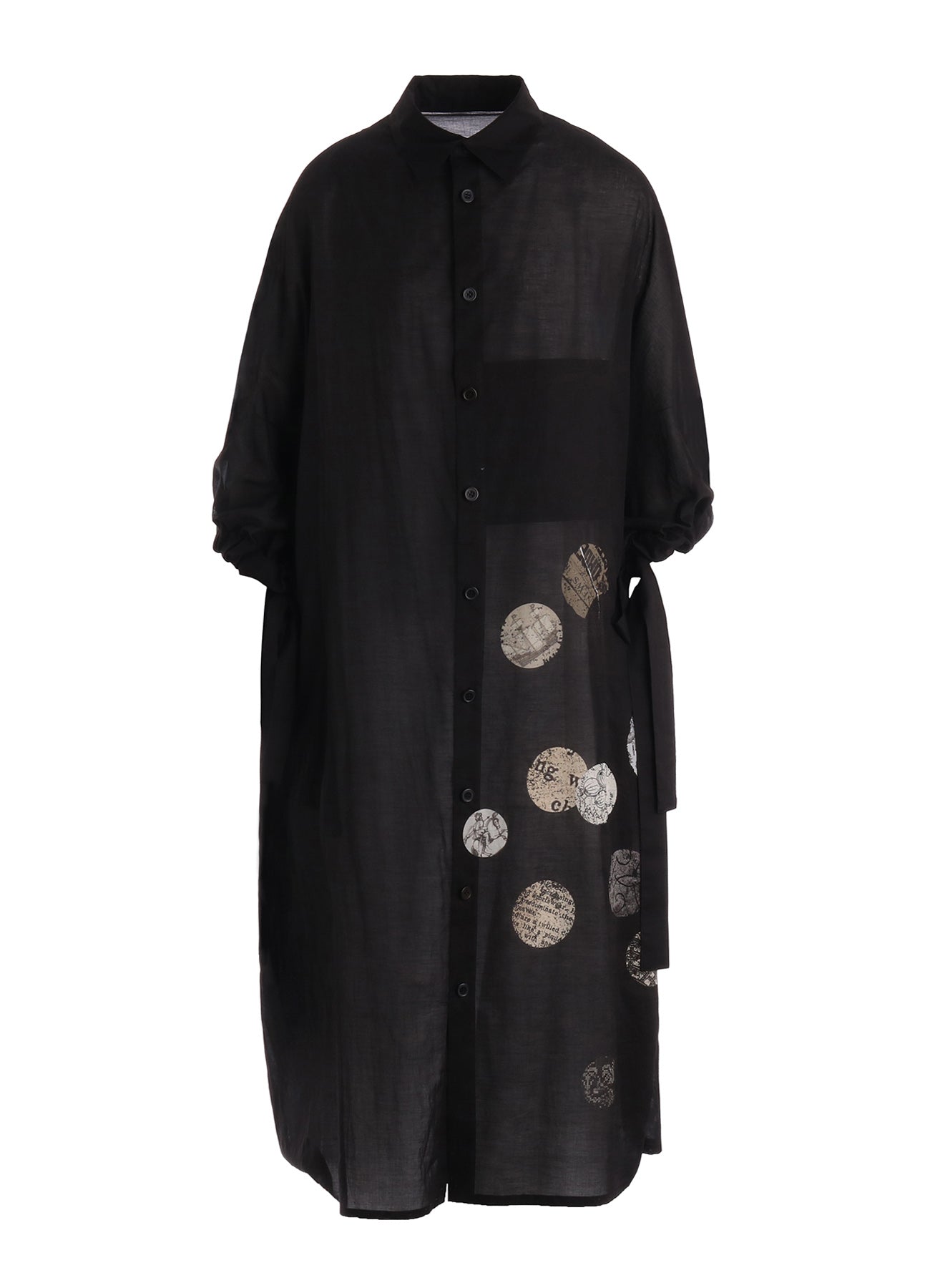COTTON LAWN ANGEL DOT PRINT GATHERED SLEEVE SHIRT DRESS