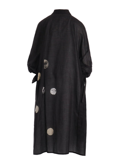 COTTON LAWN ANGEL DOT PRINT GATHERED SLEEVE SHIRT DRESS