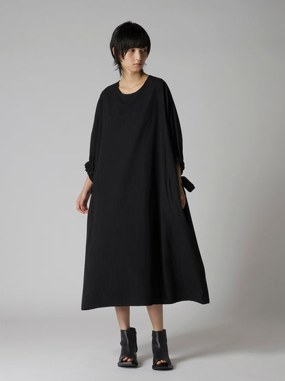 COTTON BROAD SLEEVE ROUNDNECK DRESS