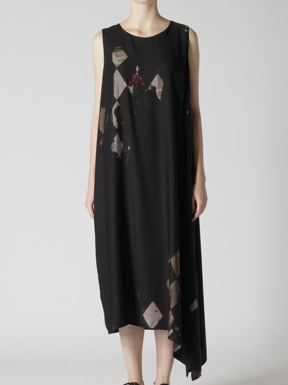 DIAMOND PATTERN CUPRO DUNGAREE SLEEVELESS DRESS