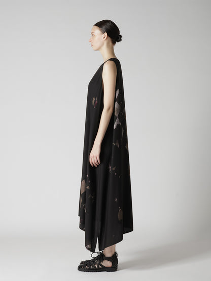 DIAMOND PATTERN CUPRO DUNGAREE SLEEVELESS DRESS