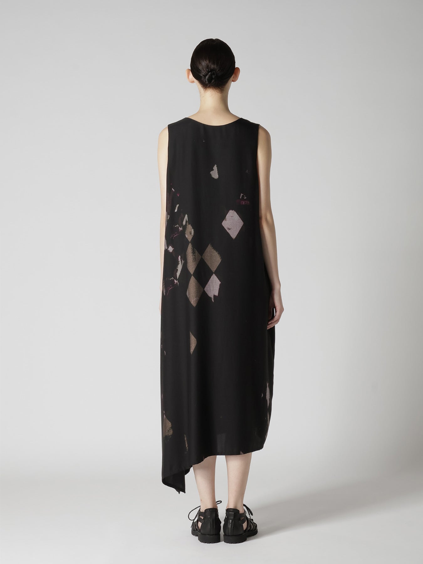 DIAMOND PATTERN CUPRO DUNGAREE SLEEVELESS DRESS