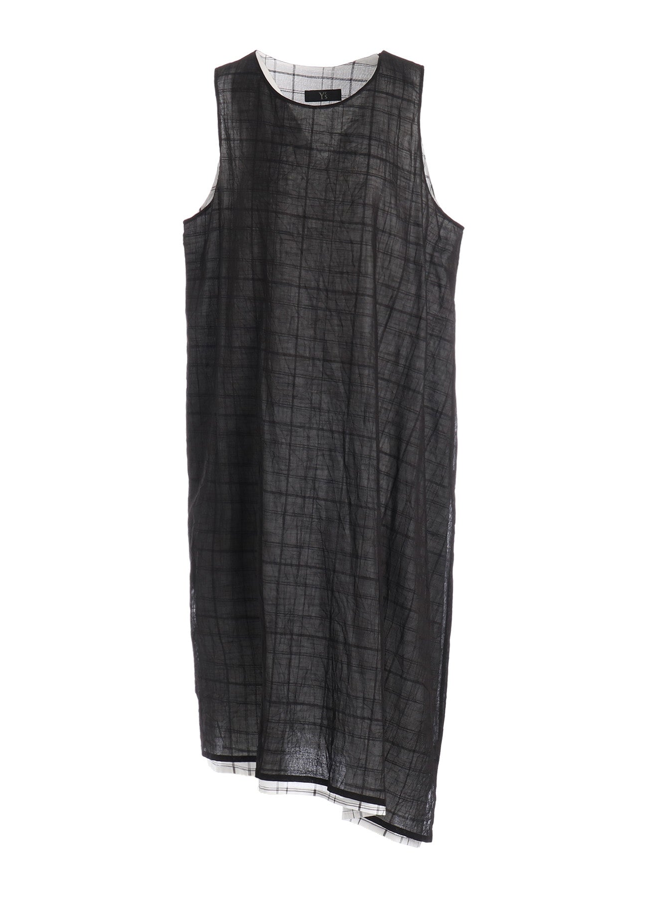 SHEER COTTON-LINEN PLAID LAYER DRESS