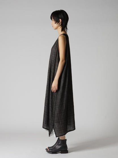 SHEER COTTON-LINEN PLAID LAYER DRESS