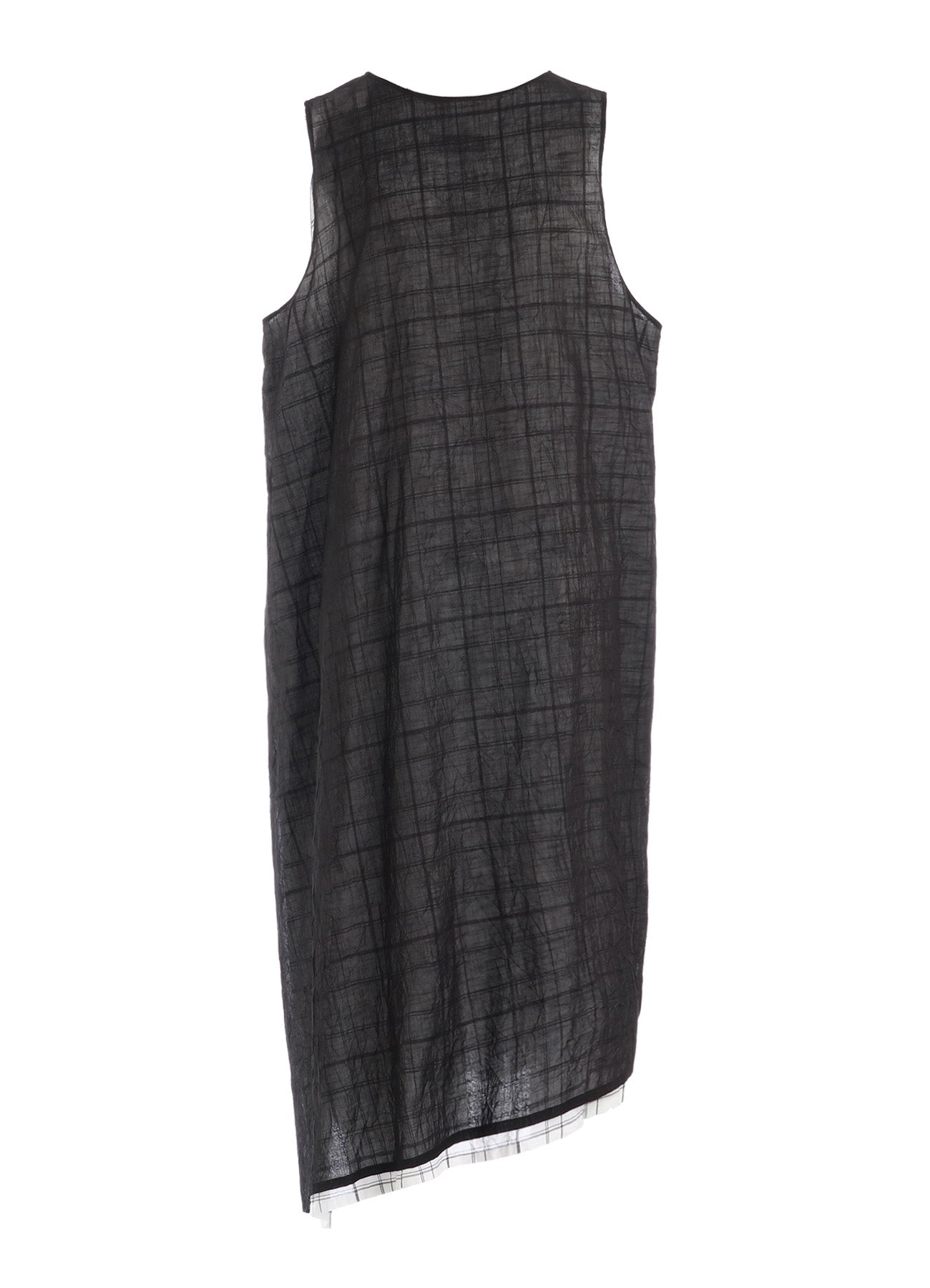 SHEER COTTON-LINEN PLAID LAYER DRESS