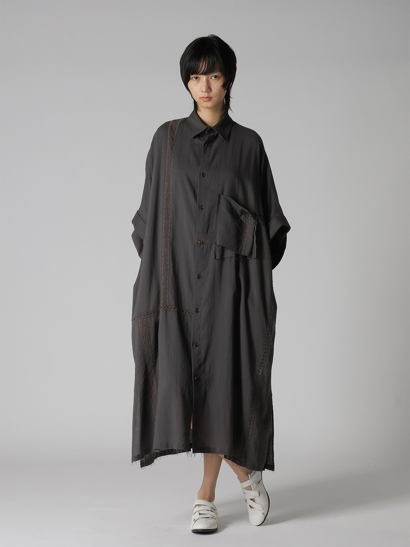 COTTON LACE PATCHWORK SHIRT DRESS