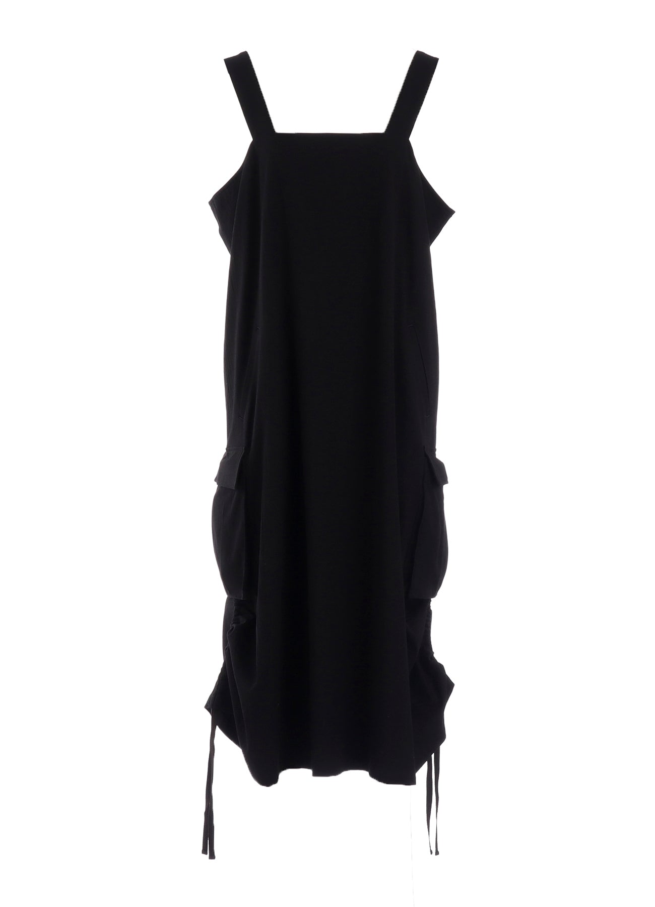 CROSS WEAVE GABARDINE SHIRRING SHOULDER STRAP DRESS