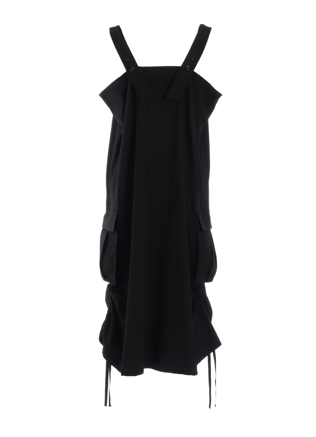 CROSS WEAVE GABARDINE SHIRRING SHOULDER STRAP DRESS