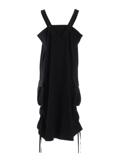 CROSS WEAVE GABARDINE SHIRRING SHOULDER STRAP DRESS
