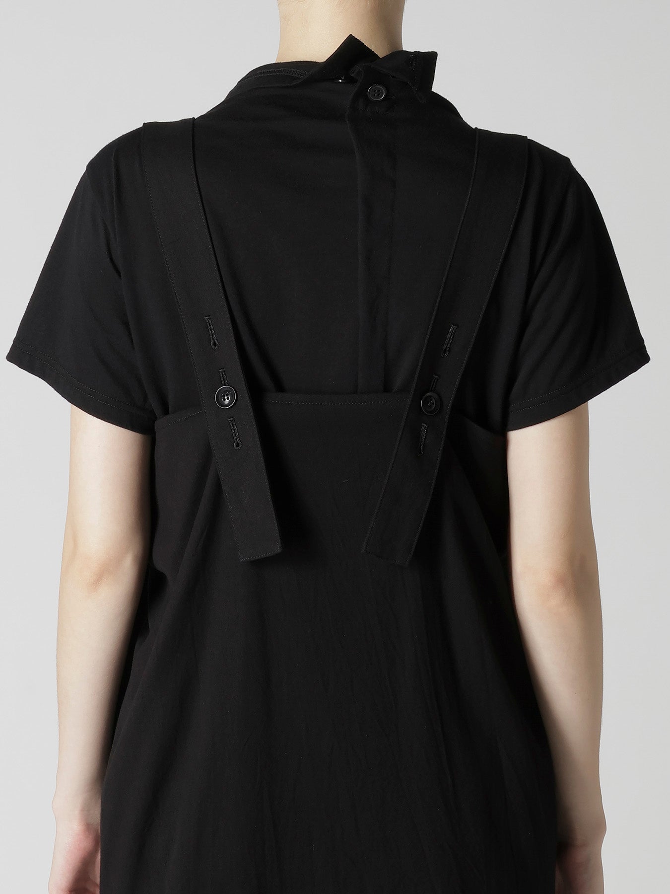 CROSS WEAVE GABARDINE SHIRRING SHOULDER STRAP DRESS