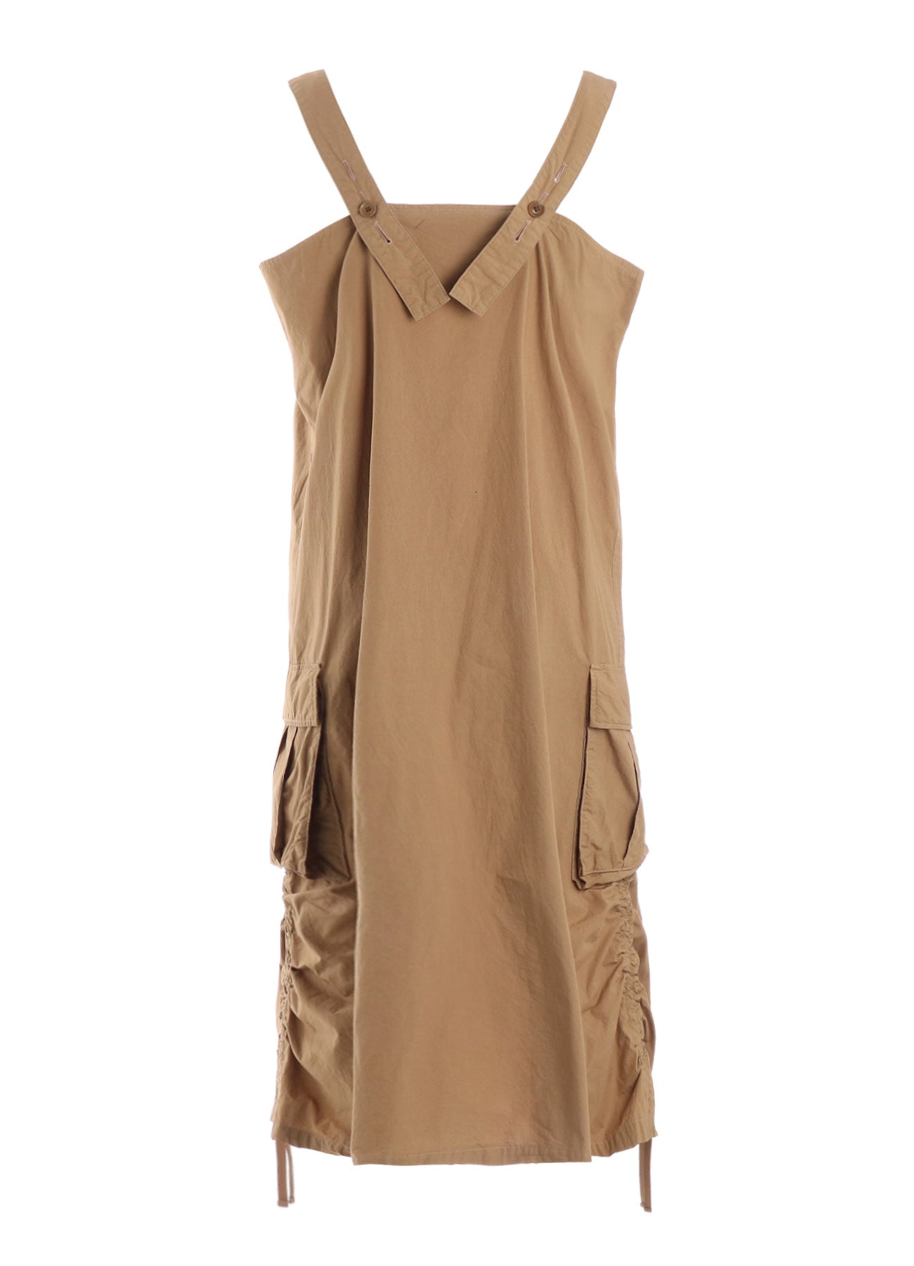 COTTON TYPEWRITER SHIRRING SHOULDER STRAP DRESS