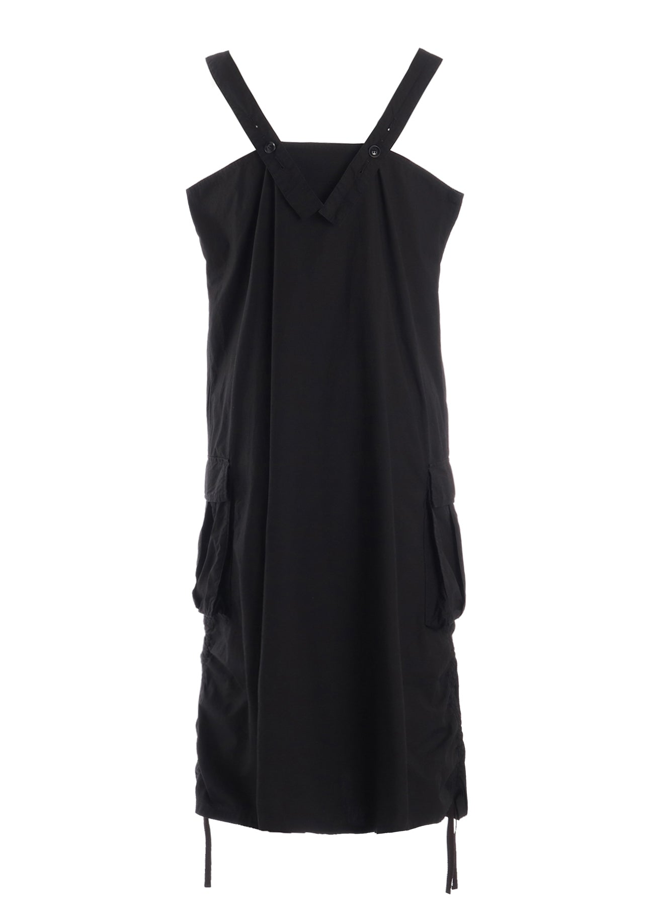 COTTON TYPEWRITER SHIRRING SHOULDER STRAP DRESS